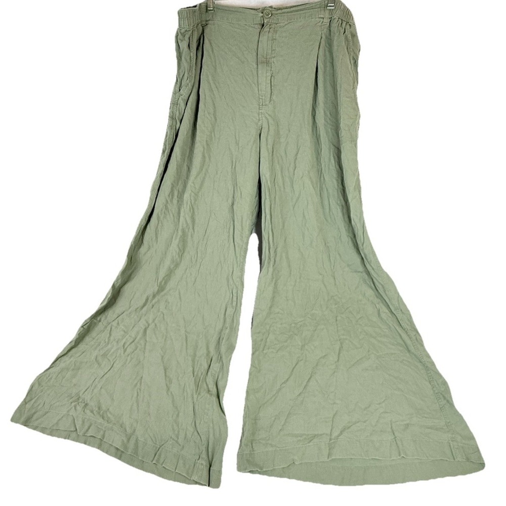 Aerie Sage Green Linen Blend Wide Leg Pants XXL Flowy Boho Coastal Lounge Resort